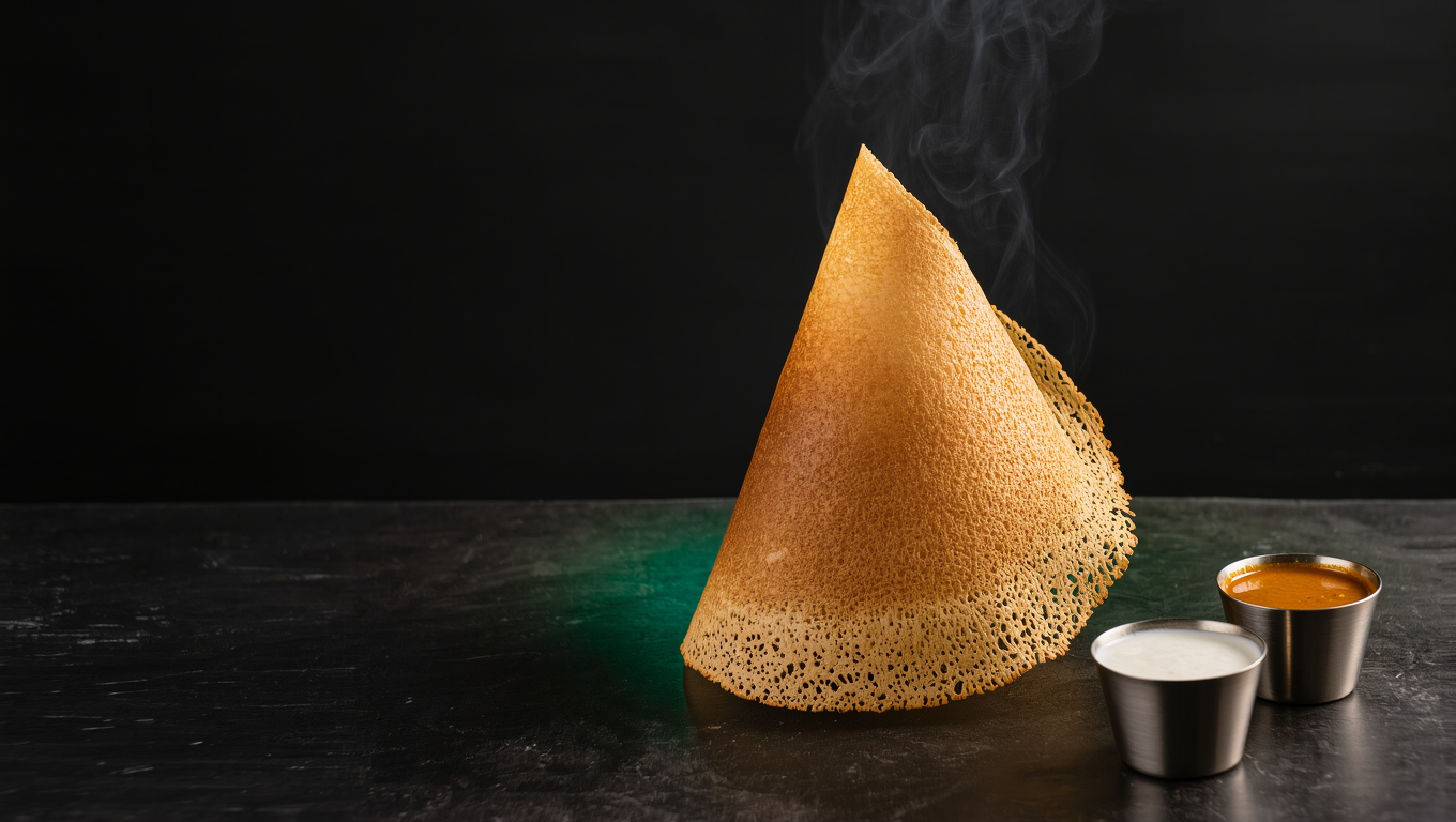 Ghee roast dosa cone with chutneys